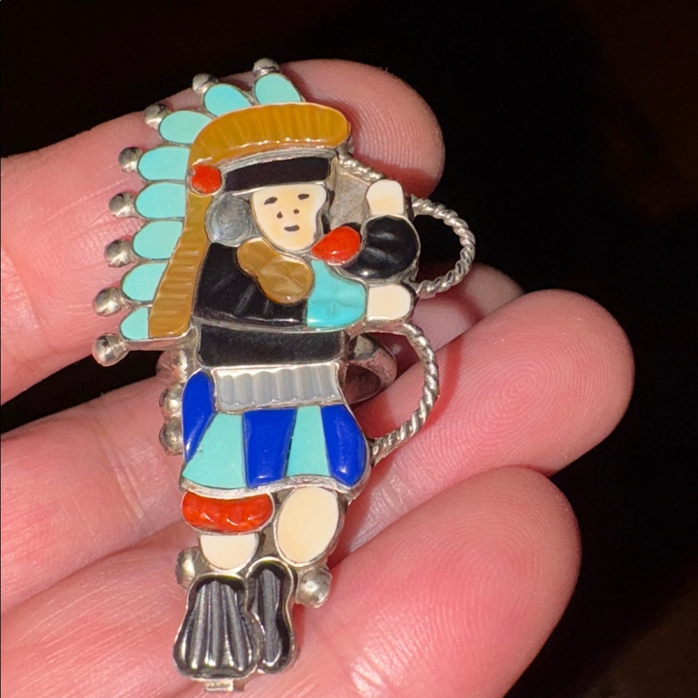Colorful Native American Sterling Zuni Chief Ring